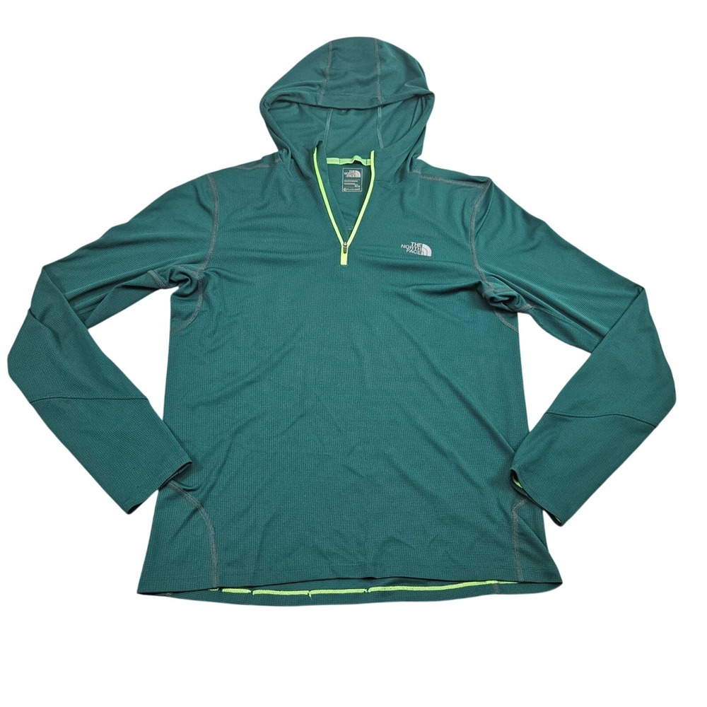 North Face Hoodie Mens M Green FlashDry 1/4 Zip Active Hiking Pullover Gorpcore